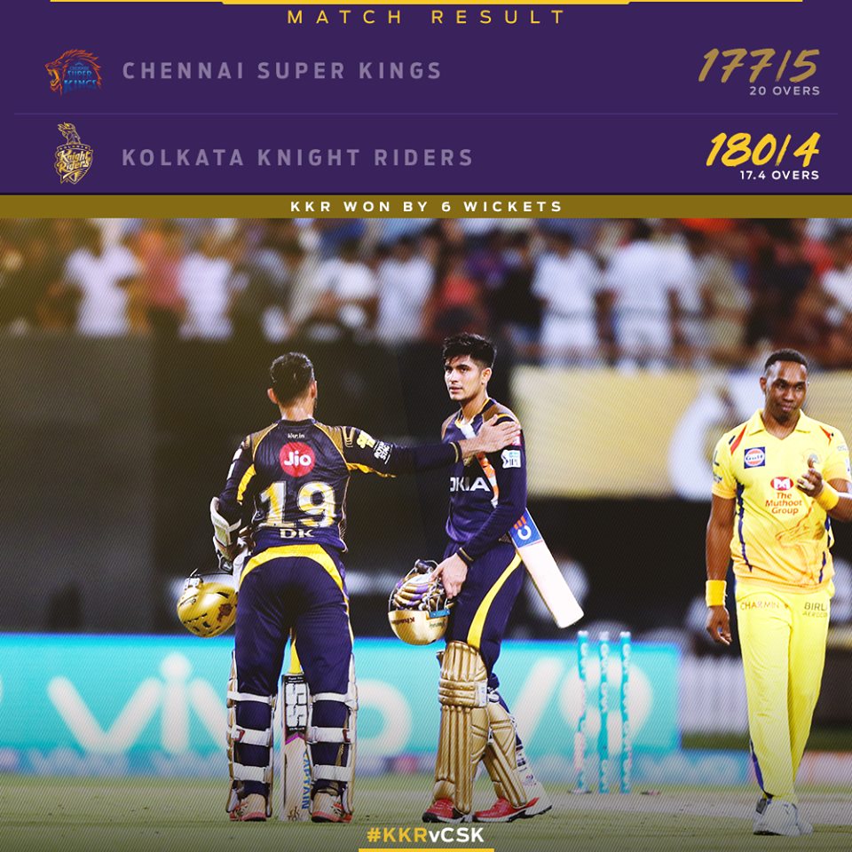 kkr won by six wickets against csk