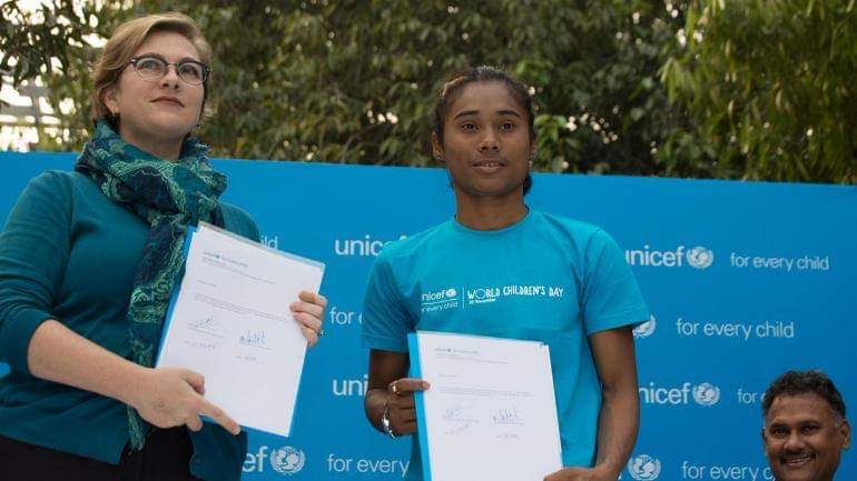 The first youth ambassador of UNICEF India, Hima Das
